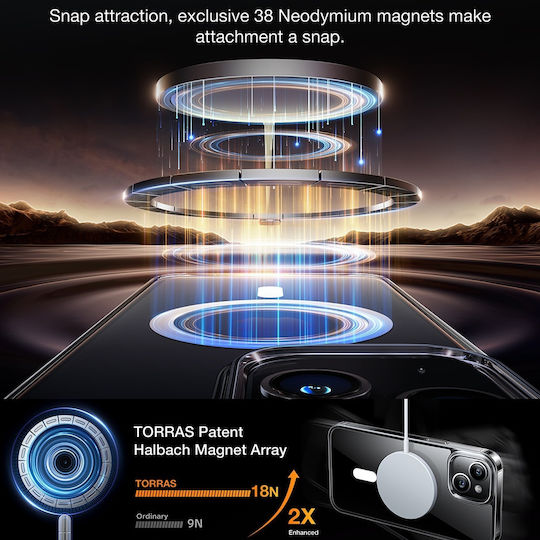 Torras Diamond Clear-mag Back Cover Tempered Glass 1.016mm Magnetic Transparent (iPhone 15)