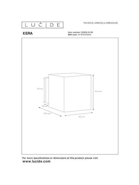 Lucide Lightning Xera Modern Lamp Wall with Socket G9 Black 10cm