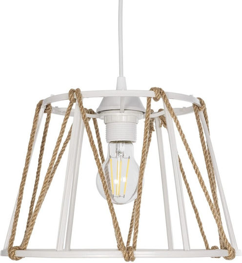 GloboStar Jute Hängelampe Weiß mit Seil für Fassung E27 30x30x75cm.