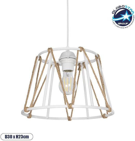 GloboStar Jute Hängelampe Weiß mit Seil für Fassung E27 30x30x75cm.