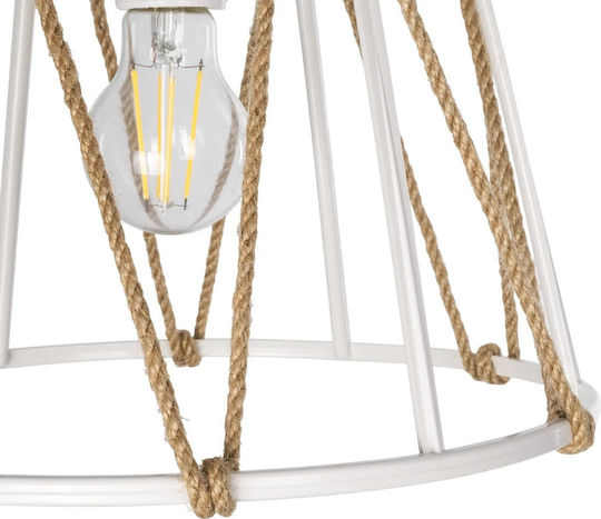 GloboStar Jute Hängelampe Weiß mit Seil für Fassung E27 30x30x75cm.