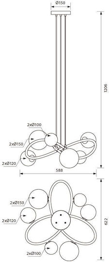 Vivalux Galileo Adjustable Pendant Light Black for 6 Bulbs G9 62.2x58.8x120.6cm