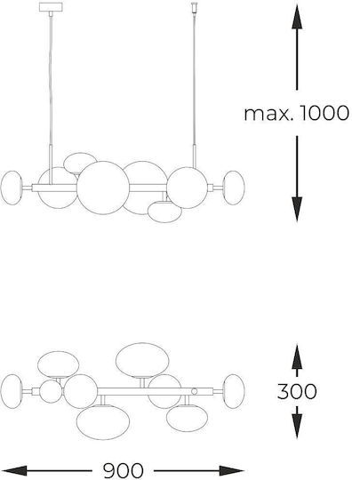 Elmark Pendant Light Gold for 8 Bulbs G9 30x100x100cm