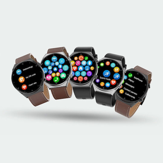 NO.1 DT3 PRO Max Smartwatch with Heart Rate Monitor (Silver Case / Brown Leather Strap)