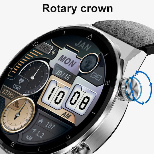 NO.1 DT3 PRO Max Smartwatch with Heart Rate Monitor (Silver Case / Brown Leather Strap)