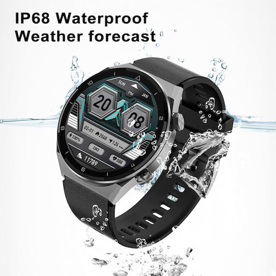 NO.1 DT3 PRO Max Smartwatch with Heart Rate Monitor (Silver Case / Brown Leather Strap)