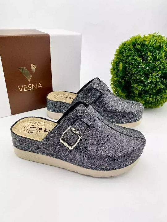 Vesna Women's Leather Anatomic Clogs Pearl Black