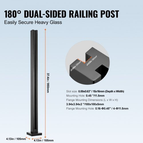 Скоба за стъкло Vevor 37.4" Парапет 0.39"-0.47" Черен Bllgzhs95cm1mkwl1v0