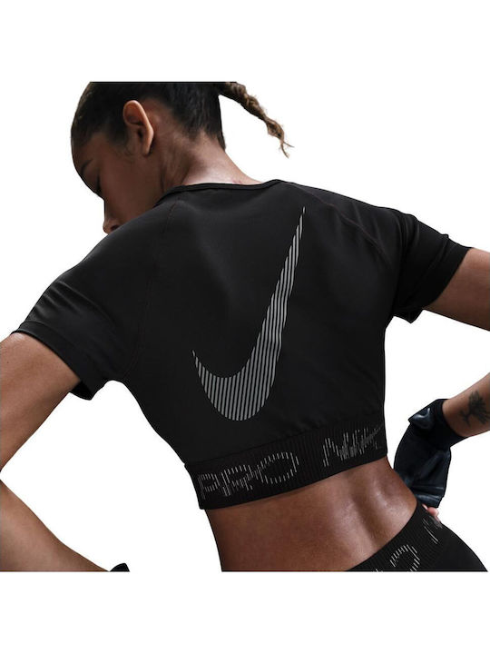 Bluze Damă Sport Crop Top Mâneci Scurte Dri-Fit Negru