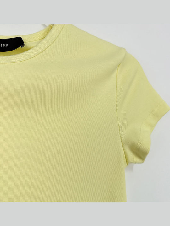 Γυναικείο Καλοκαιρινό Crop Top Βαμβακερό Κοντομάνικο Κίτρινο
