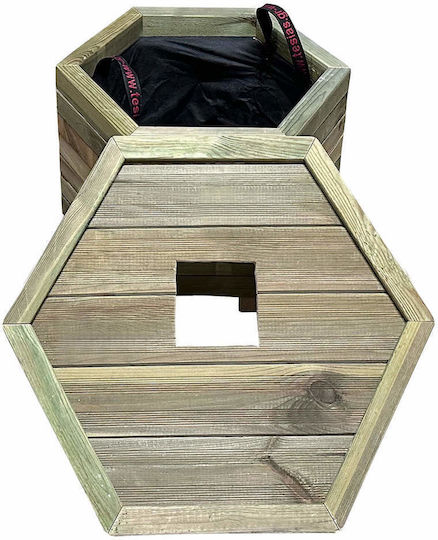 Sechseckiger Holz-Abfalleimer mit geschlossenen Ecken D52x40cm 60L - Tesias Holzprodukte