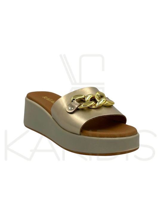 Ragazza Women's Leather Platform Wedge Sandals Gold