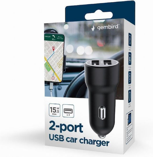 Gembird Автомобилен Заряден Устройство с Портове 2xUSB-A