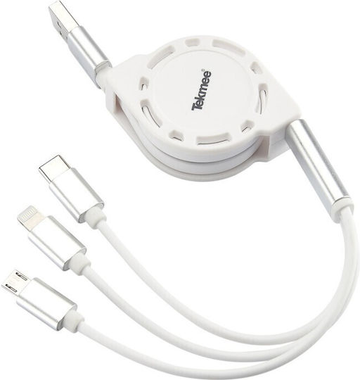 Tekmee Retractable USB to Lightning / Type-C / micro USB Cable