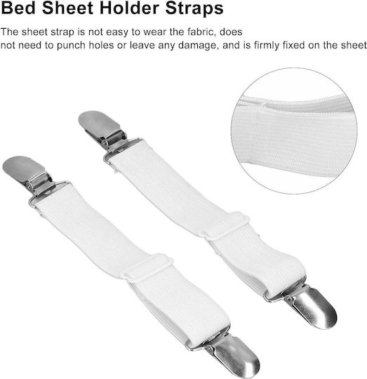 Set 2 Elastic Straps Fixing Sheets Zola Adjustable Length 50-100 Cm White