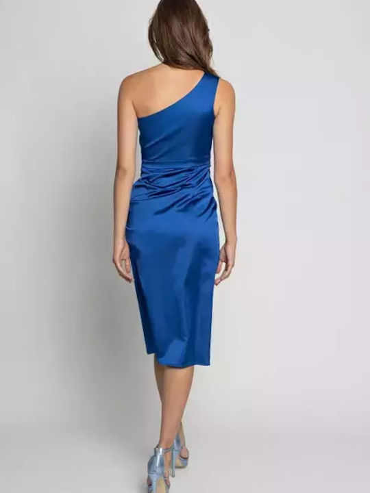 Asymmetrical Satin Blue Dress