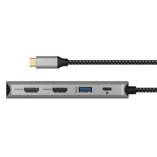 Icy Box IB-DK4012-CPD USB-C Docking Station mit HDMI 4K PD Ethernet und Verbindung 2 Monitore Gray