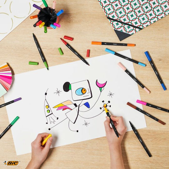BIC Intensity Dual Tip Drawing Markers 0.5mm with Two Tips, Brush and Fine Double Tip Set 6pcs