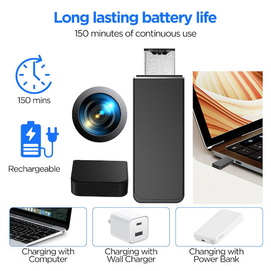 Cameră ascunsă USB tip stick Full HD 1080p cu senzor de mișcare, baterie 600mAh, autonomie 4-5 ore