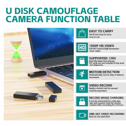Cameră ascunsă USB tip stick Full HD 1080p cu senzor de mișcare, baterie 600mAh, autonomie 4-5 ore