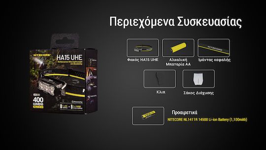 NiteCore Челник LED IP66 с Максимална Яркост 400лм HA15 UHE Бял