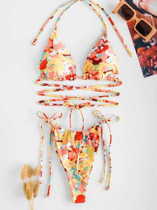 Bikini-Set Hohe Taille Blumen Yellow