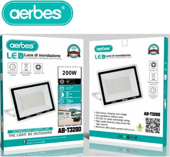 Aerbes Στεγανός Ηλιακός Προβολέας LED 200W Ψυχρό Λευκό 6500K IP66