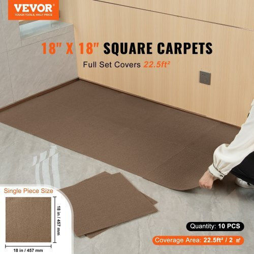 Vevor Σετ Πλαστικό Δάπεδο με 10 Πλακάκια 4.83mm Μ45.72xΠ45.72εκ. Καφέ