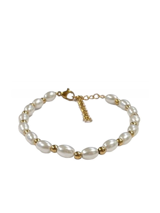 Tatu Moyo Bracelet made of Steel Gold Plated with Pearls