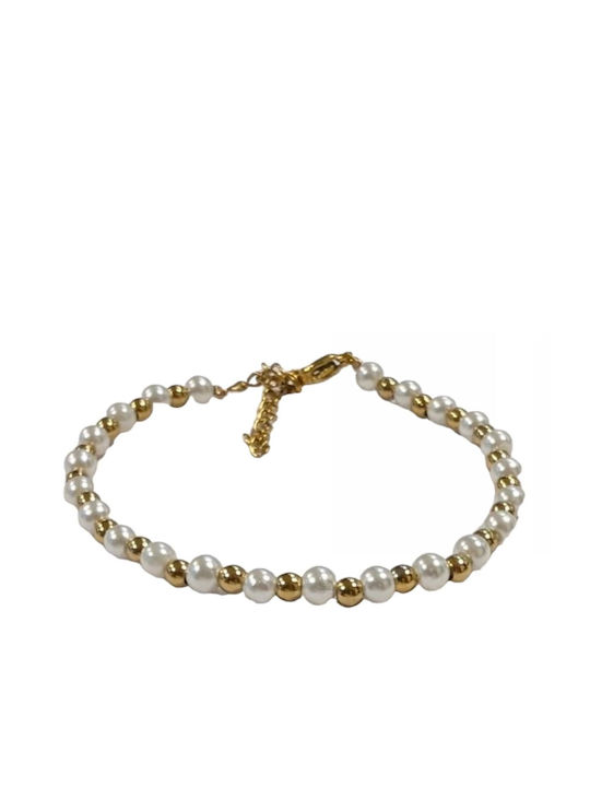 Tatu Moyo Bracelet made of Steel Gold Plated with Pearls