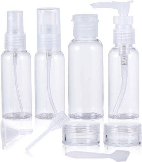 Set de Containere Cosmetice Tecos Material Plastic Transparent 9 Piese Kit Ideal pentru Călătorii