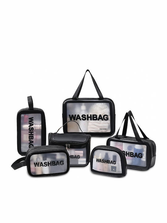 Travel Cosmetic Bag Set Tecos 6 Different Sizes Waterproof Black