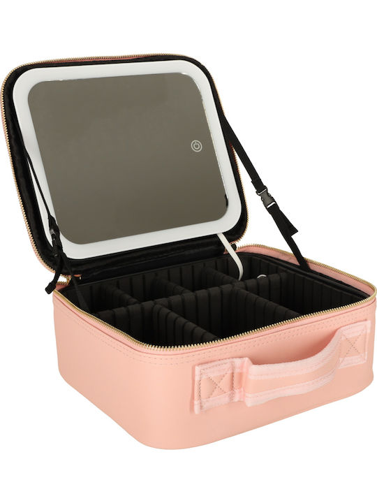 Travel Cosmetic Textile Bag Tecos Dimensions 26x23x11 Cm Illuminated Makeup Mirror Led Technology Double Zipper Multiple Compartments Black