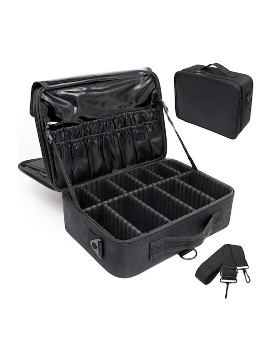 Travel Cosmetic Bag Tecos Dimensions 40x29x13 Cm Double Zipper Multiple Compartments Black