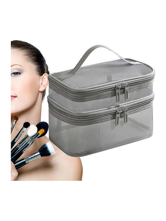Geantă Organizator Parfum Cosmetic Tecos Mâner Ideală pentru Călătorii Bagaj de Cală Gri 2 Compartimente