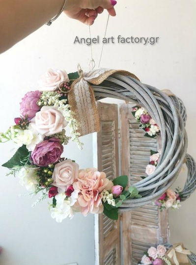 Decorative Wreath "Grey Pink-White Flowers"