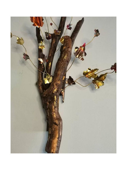 Wandmontiertes Treibholz mit Metallahornblättern