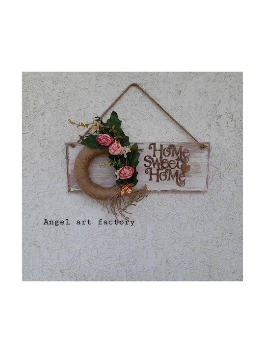 Διακοσμητικό Ξύλινο Ταμπελάκι Τοίχου “home Sweet Home” Στεφάνι