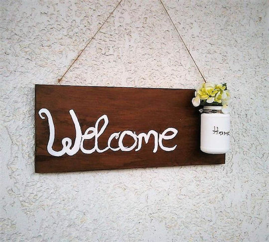 Διακοσμητικό Ξύλινο Ταμπελάκι Τοίχου "welcome Βαζάκι"
