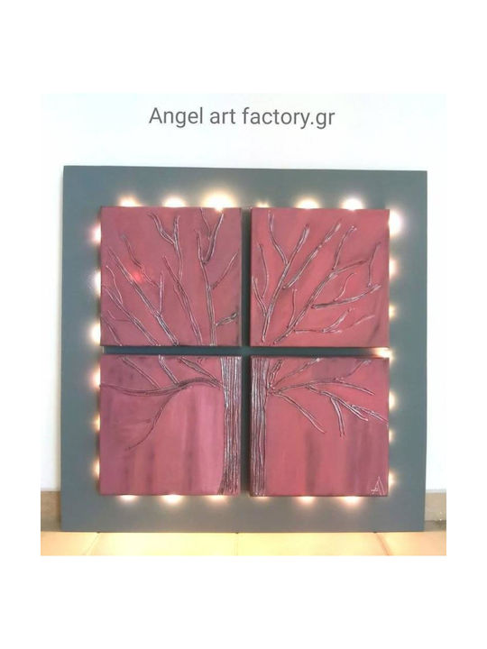 Geprägtes Vierfach-Panel-Baum-Holzlichtgemälde