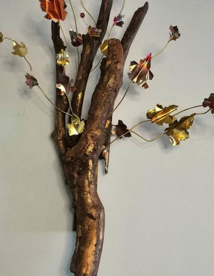 Wall-Mounted Driftwood with Metal Maple Leaves