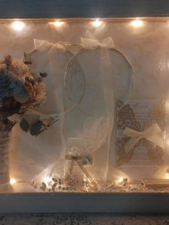 Hanging Wedding Crown Display Case Beige Gray