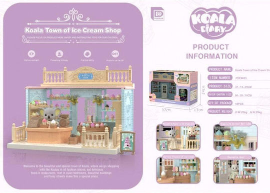 Puppenhaus-Set Eisdiele Möbel Figuren Flippy