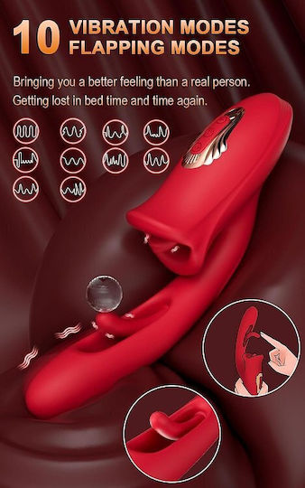 SMD Multitasker, Flapping and G Spot Vibrator 3-in1, 9 Vibrating Modes Clitoral Vibrator 9cm Roșu