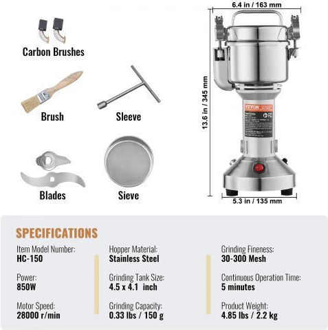 Vevor 150g Gewerblicher Gewürzmühlen Hochgeschwindigkeits-Elektrischer Getreidemühle