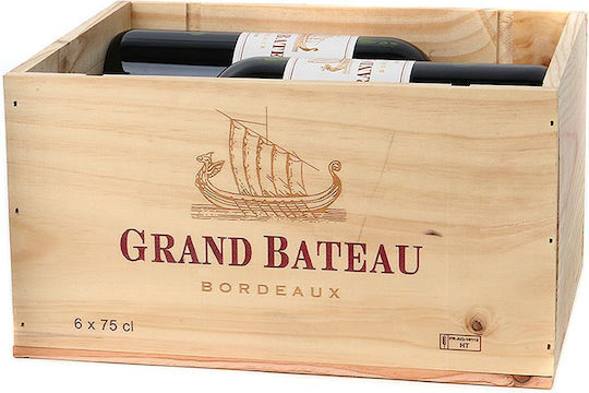 Holzkiste mit 6 Flaschen Grand Bateau Rotwein 750 ml