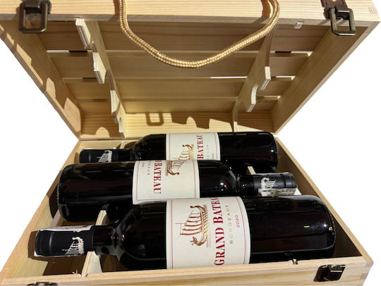 Holzkiste mit 6 Flaschen Grand Bateau Rotwein 750 ml