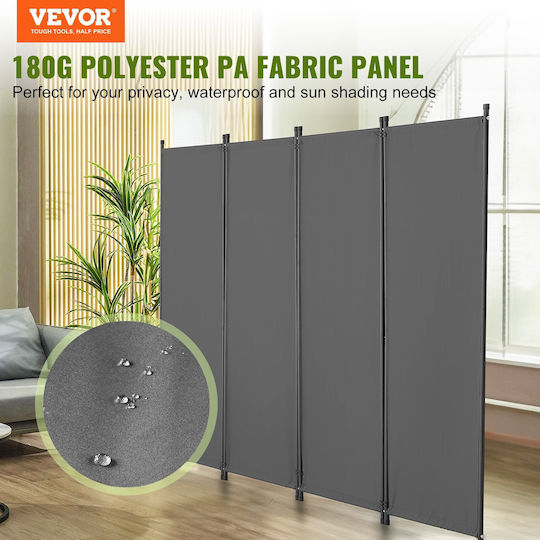 Vevor Room Divider 4-panel Πτυσσόμενη Οθόνη Privacy Fabric Partition Office Γκρι