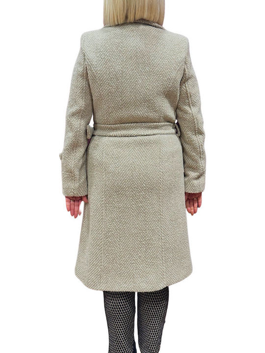 Damen Beige Mantel mit Gürtel
