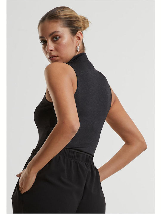 Ladies Glitter High Neck Bodysuit Black